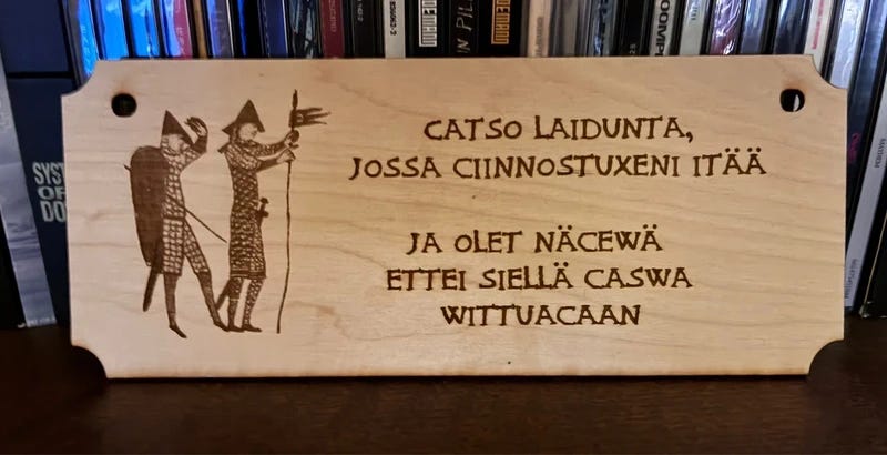 Catso laidunta, jossa ciinnostuxeni itää -kyltti