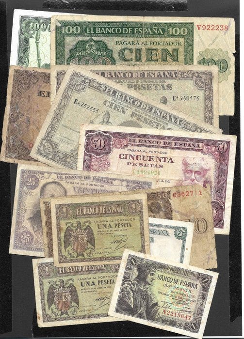 Espanja. - 12 Banknotes - various dates ()