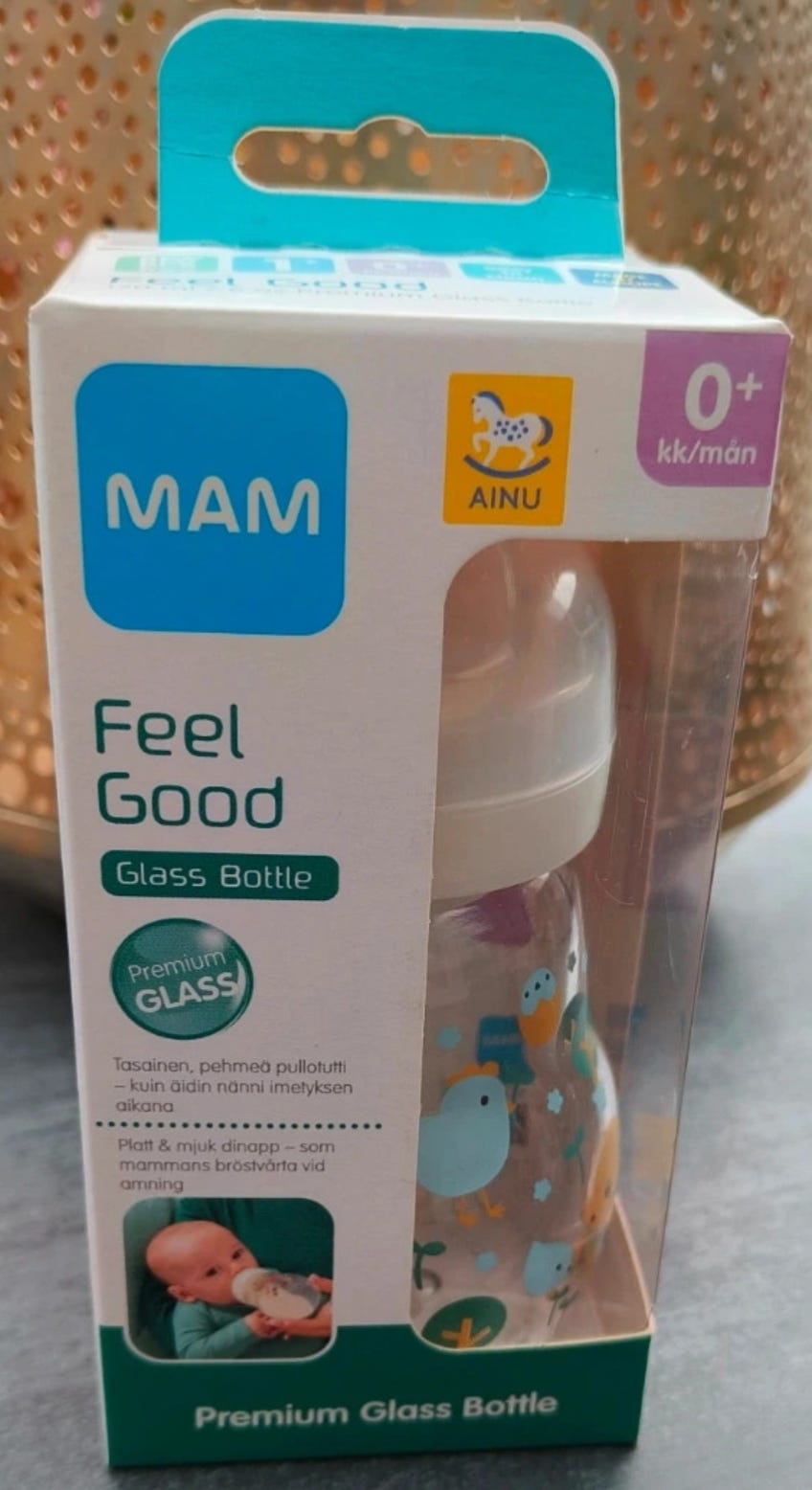 Ainu MAM feel good 170ml uusi lasinen tuttipullo