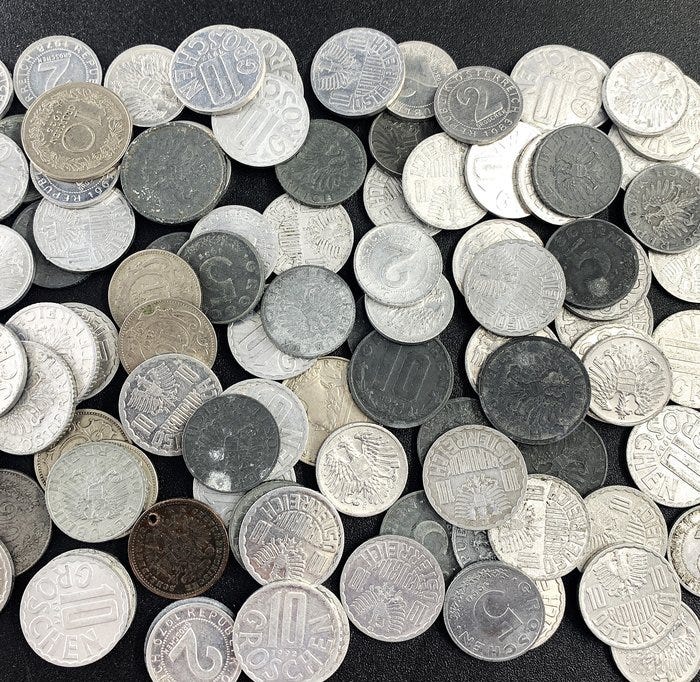 Itävalta. Lot with 98 Aluminium Coins (mixed lot, several values