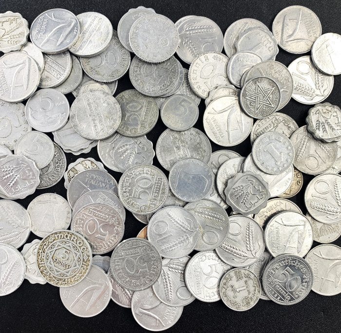Maailma. Lot with 95 Aluminium Coins (mixed lot, several values a