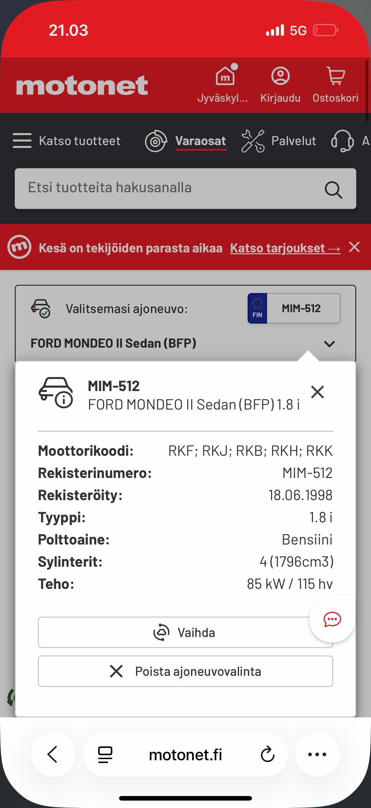 Ostetaan Ford Mondeo II 1.8 öljypohja