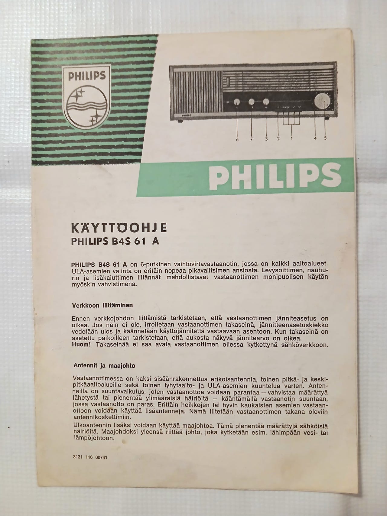 Philips B4S 61 A putkiradion alkuperäinen käyttöohje
