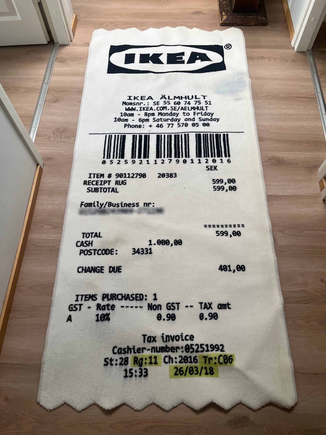 Virgil Abloh X IKEA ”Receipt” Markerad Matto | Tori