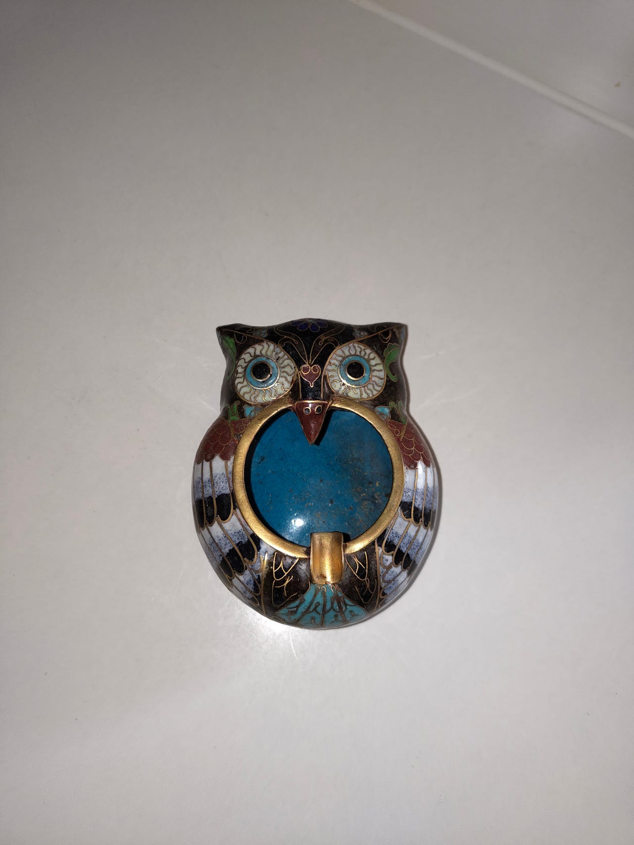 Vintage Cloisonné pöllö-tuhkakuppi