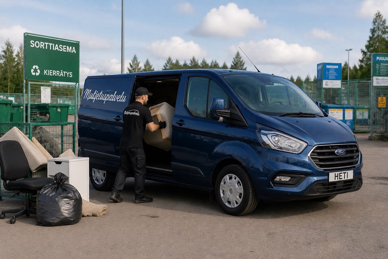 Jätteiden kuljetus sorttiasemalle u{267b}️