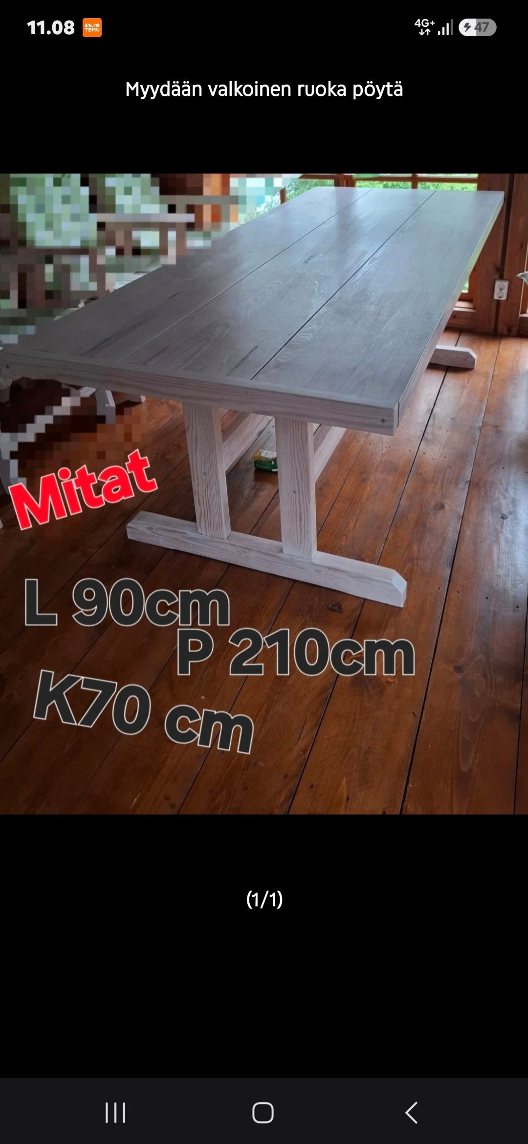 Myydään valkoinen ruoka pöytä
