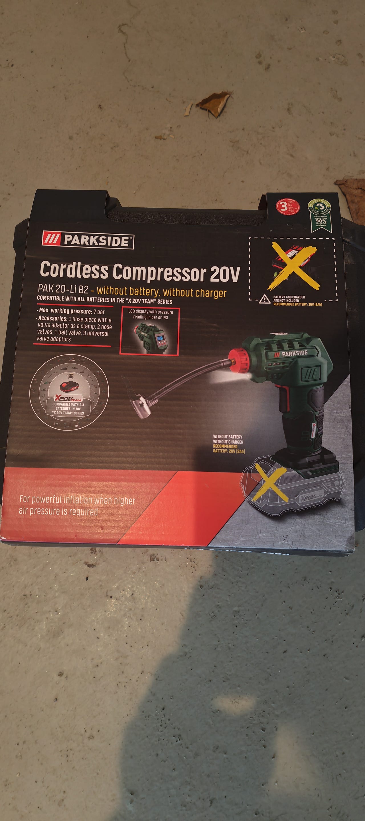 Parkside Cordless Compressor 20V PAK 20-LI B2