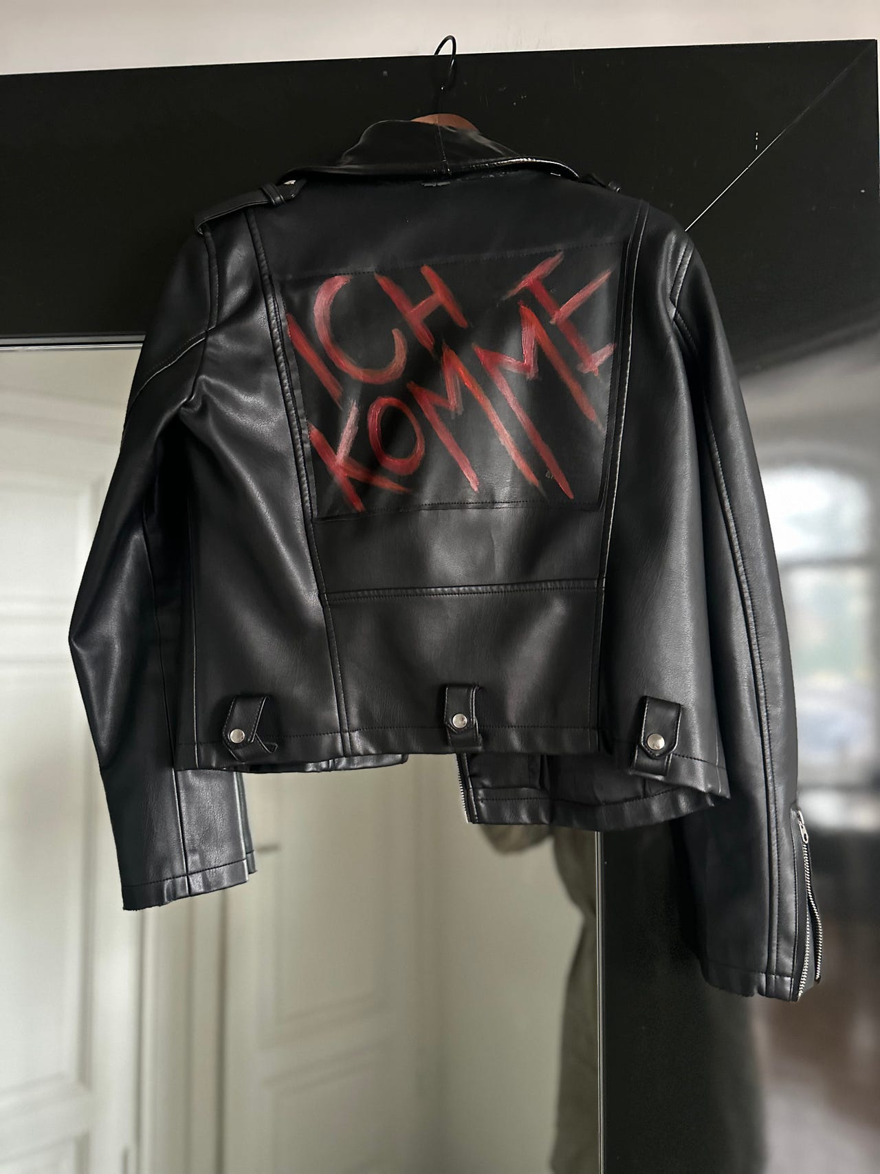 Zara Ich Komme custom biker leather jacket M
