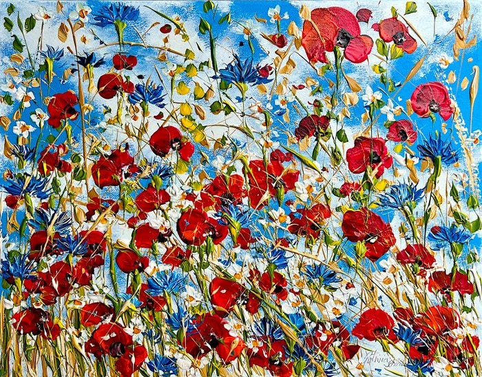 Patrizia Schüller - Kornblumenfeld mit roten Mohnblumen und weiß