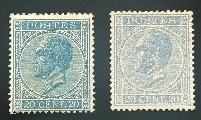 Belgia 1865/1866 - Leopold I profiilissa - 20 centimes kahdessa s