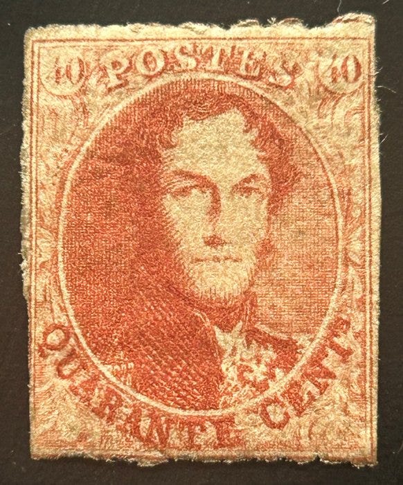 Belgia 1861 - Leopold I - Medaljonki ilman vesileimaa - 40c karmi
