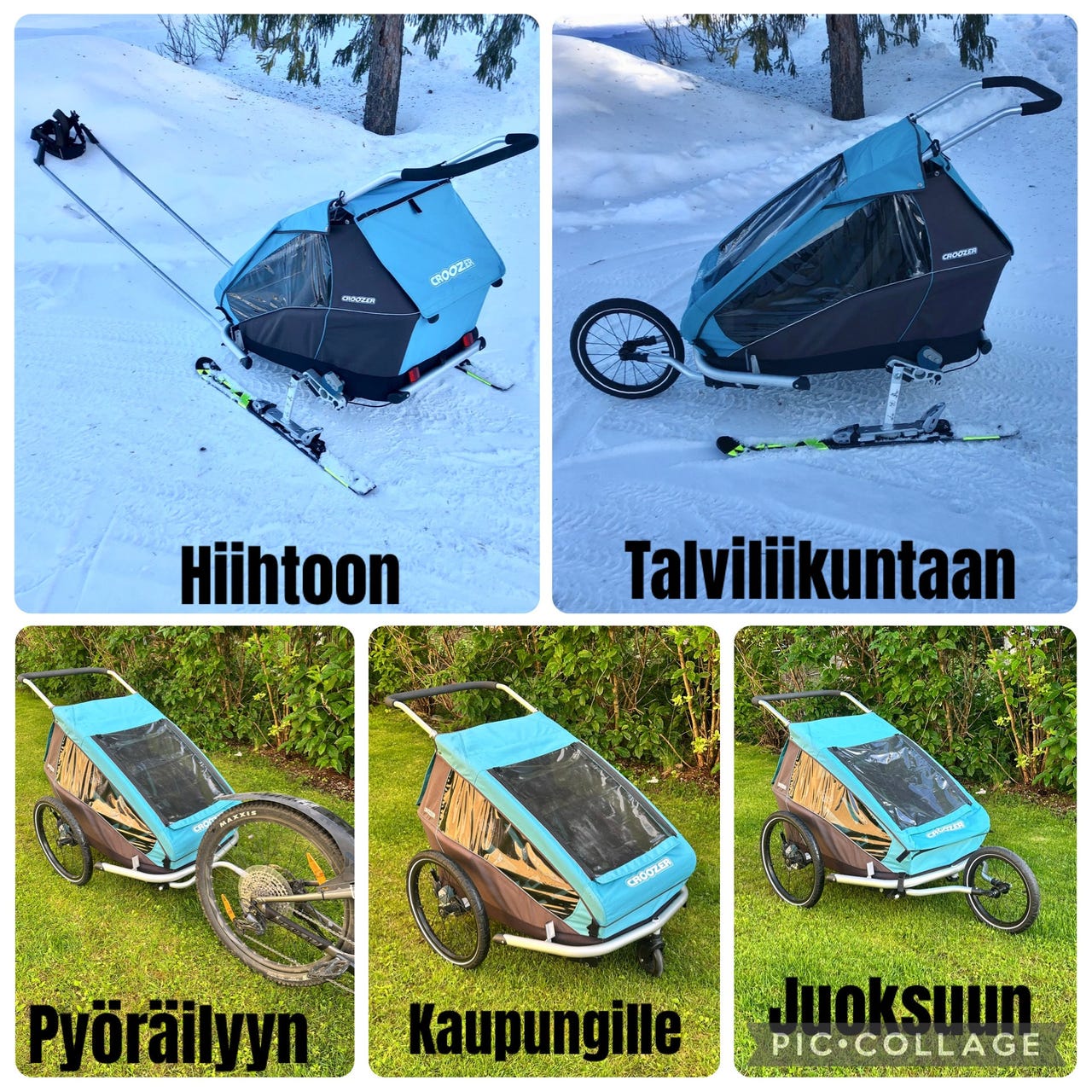 Pyöräkärry +  hiihtosetti + juoksusetti