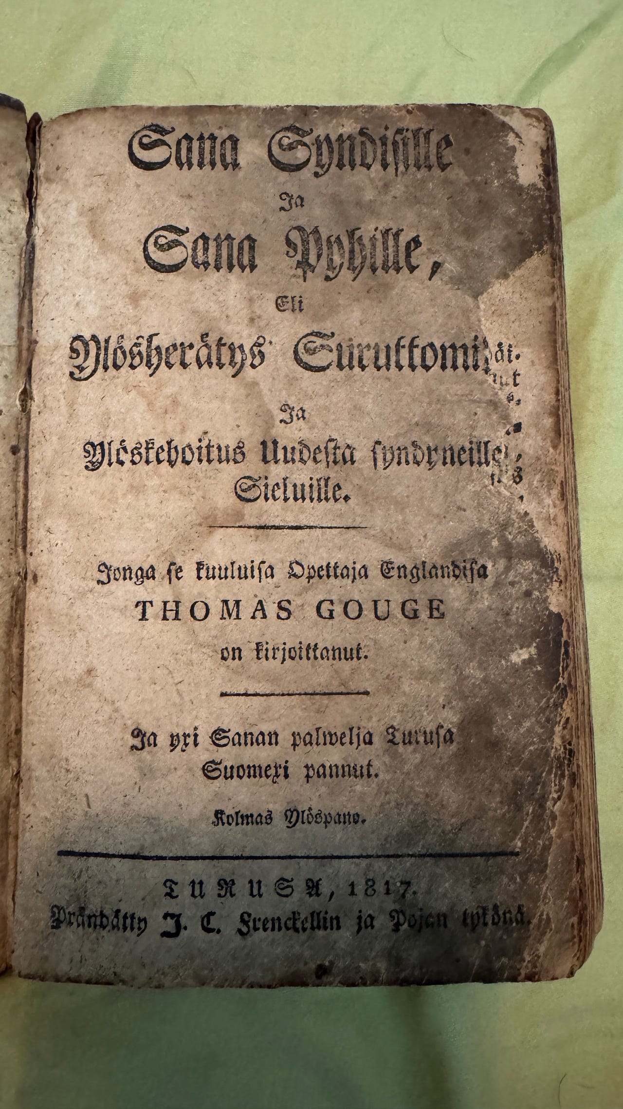 Harvinainen antikvaarinen kirja (Turku, 1817) – Thomas Gouge