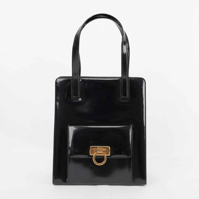 Salvatore Ferragamo - Gancini Patent Leather Tote Bag Black Gold