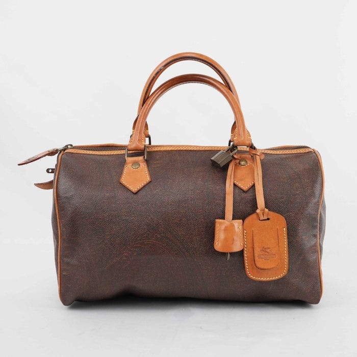 Etro - Paisley Boston Travel Bag PVC Coated Canvas Brown Leather