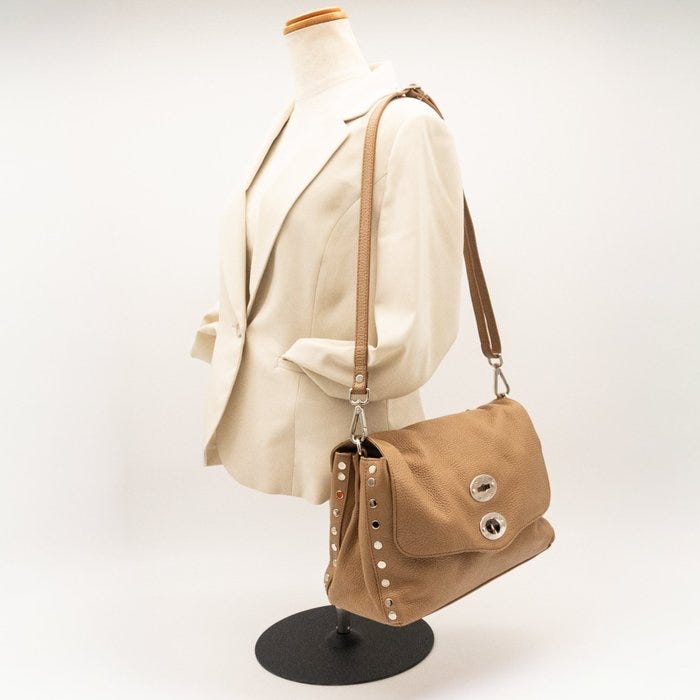Zanellato - Postina Medium Handbag Tan Brown Grained Leather Silv