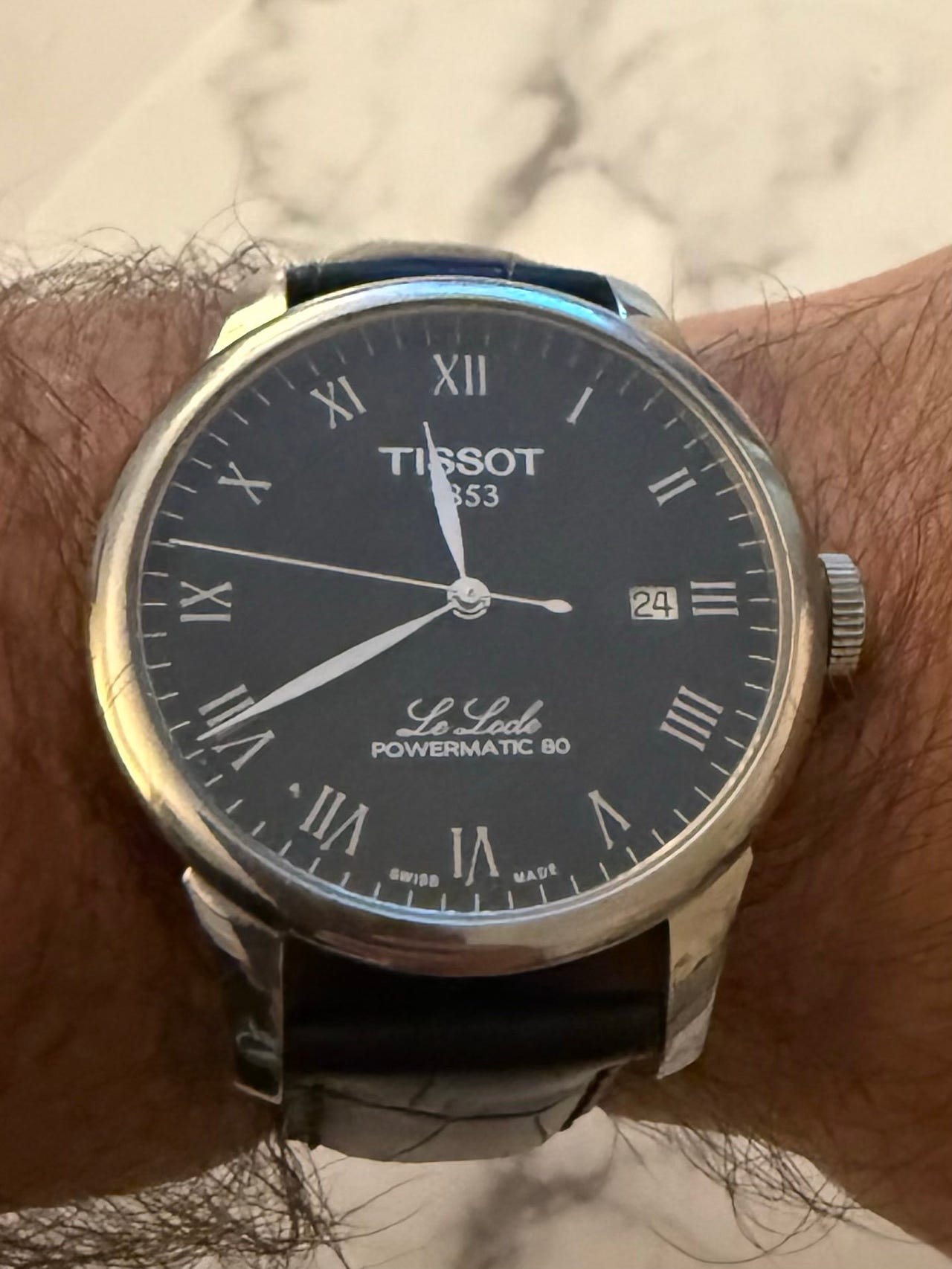 Tissot Le Locle Powermatic 80 miesten rannekello musta nahkaranne
