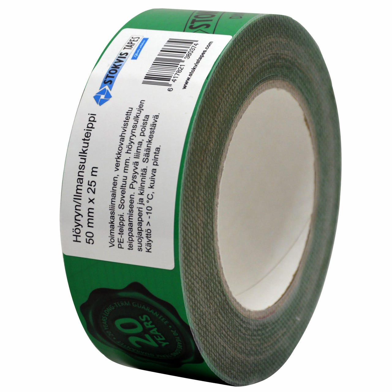 Ilman- ja höyrynsulkuteippi 50 mm 25 m vihreä