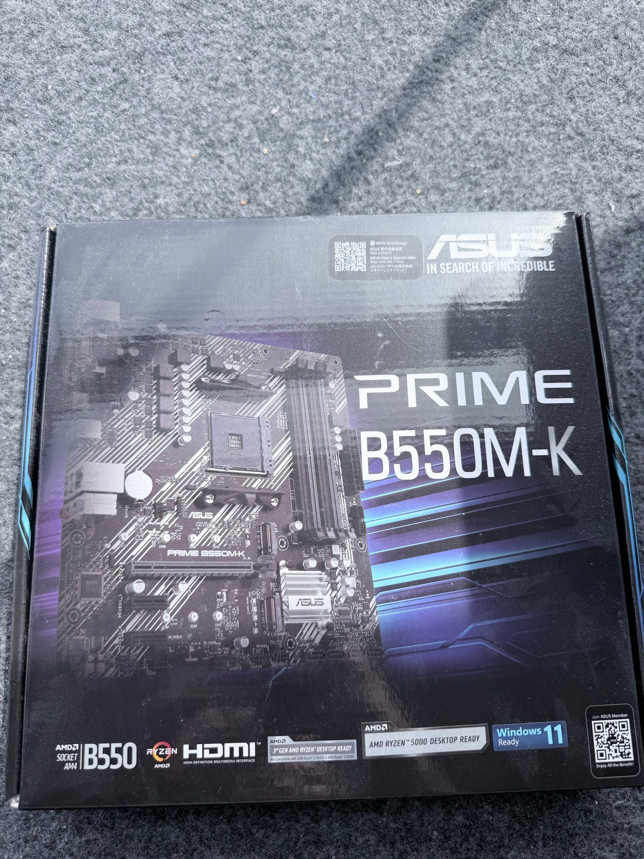 Asus Prime B550M-K emolevy + Ryzen 5 3600 16gb ram
