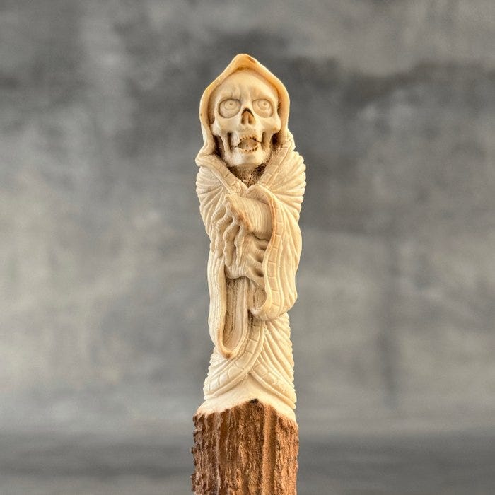 Kaiverrus, Stunning Bogeyman carving from deer antler on a custom