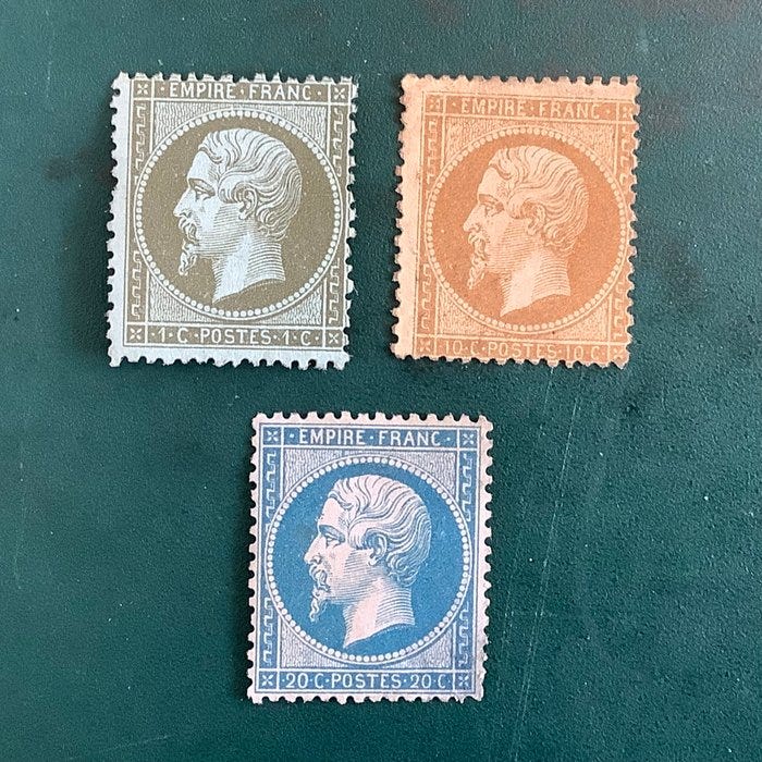 Ranska 1862 - Kolmen käyttämättömän postimerkin erä, Napoléonin k