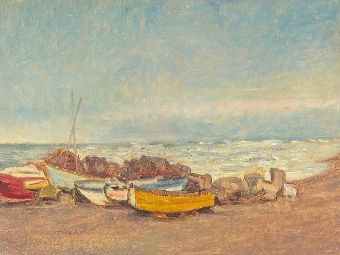 Severino Borotti (1905-1995) - Marina ligure con barche
