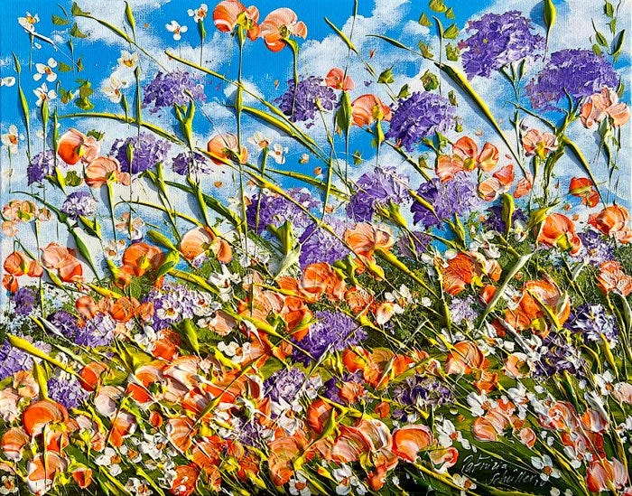Patrizia Schüller - Bunte Blumenwiese mit orangen, lila und weiß