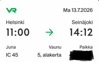 Helsinki–Seinäjoki ma 13.7.