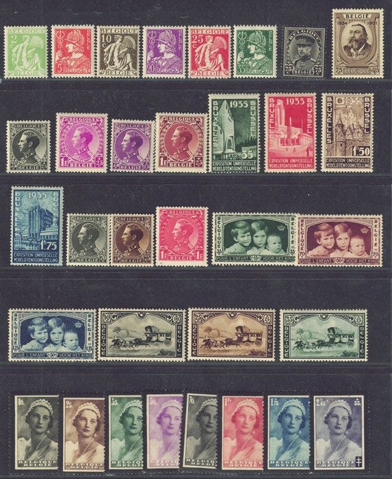 Belgia 1932 - Kaunis kokoelma numeroiden 335/340 ja 411/418 välil