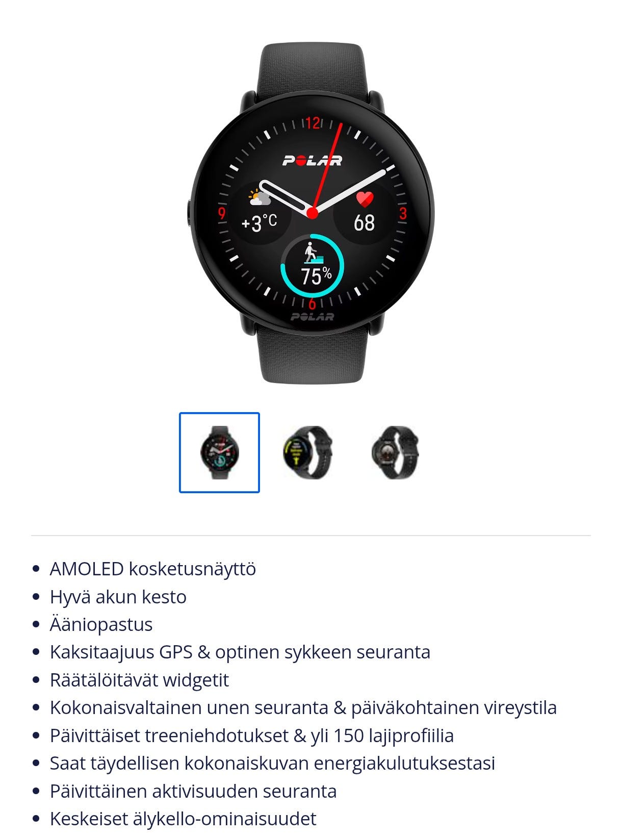 Polar ignite 3 S-L night black urheilukello UUSI!