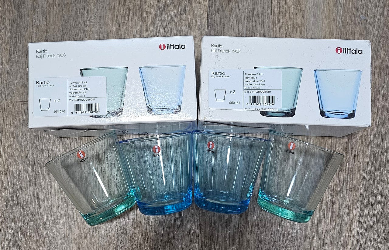 Iittala Kartio juomalasit 8 kpl sinisen sävyjä