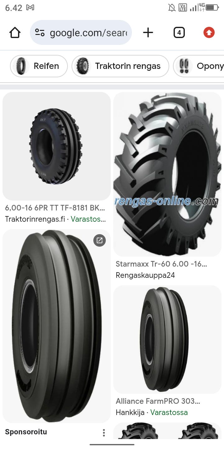 O. 4.00-6.00-16" renkaat