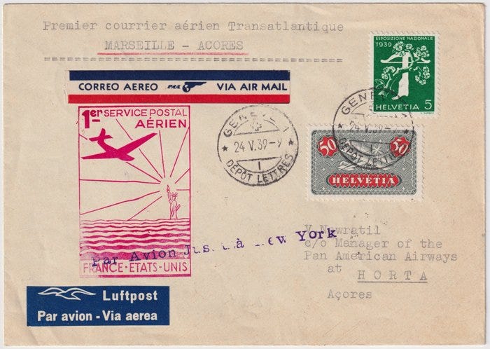 Sveitsi 1939 - 24. toukokuuta 50 c. + 5 c. Unif A9 aerogrammilla.