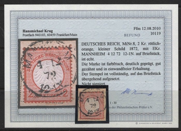 Saksan valtakunta 1872 - 2 Kreuzer, virheetön, valokuvatodisteen