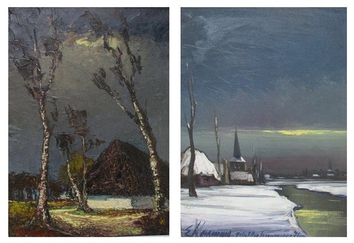 Edgard Heirman (1919-2002) - (2x) Winter en zomer avondlandschap