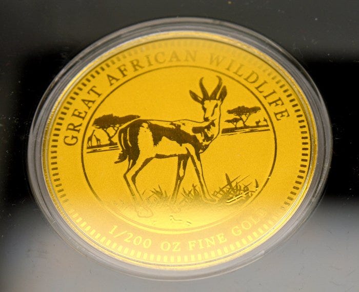 Afrikka. Medal Great African Wildlife - Springbok - 1/200oz (.999