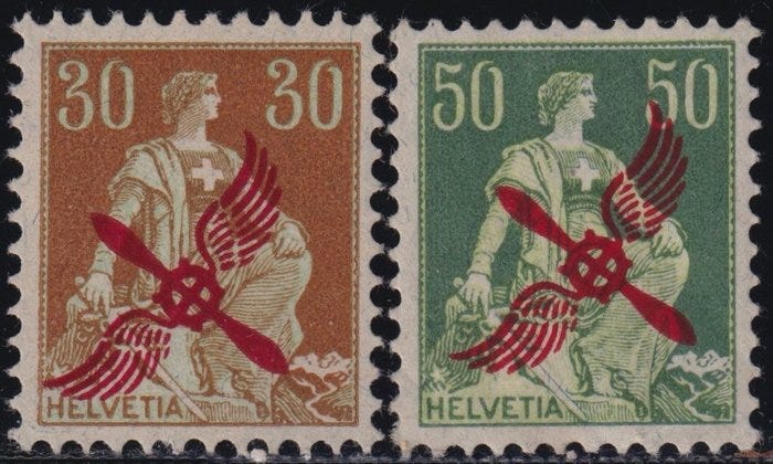 Sveitsi 1919/21 - Ilmailupostin ylileimatun sarjan täydellinen ko