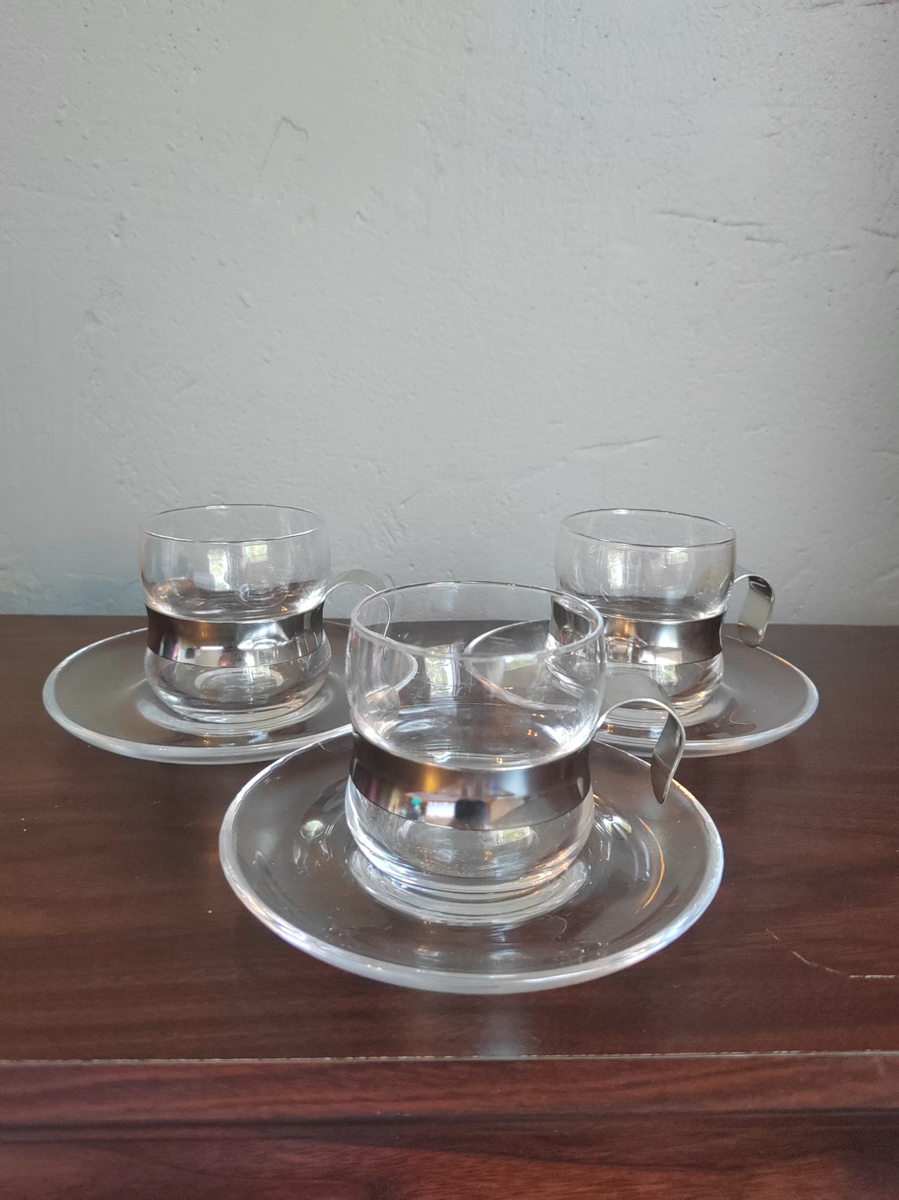 Iittala lasiset kahvikupit ja lautaset, 3 kpl
