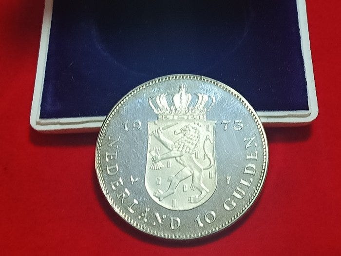Alankomaat. 10 Gulden 1973 Silver Proof 925 ( 25 Grm-38 mm ) ()