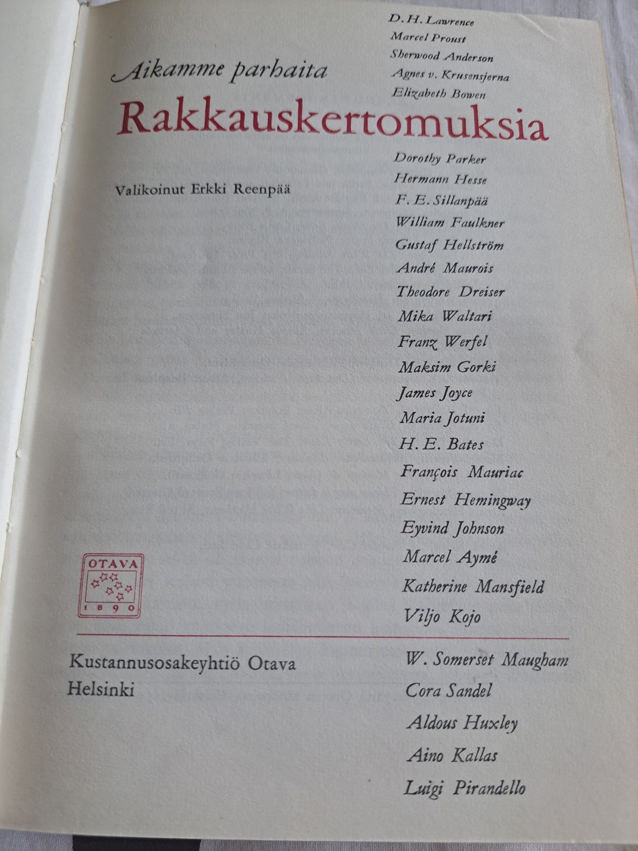 Rakkauskertomuksia novellikokoelma, Otava