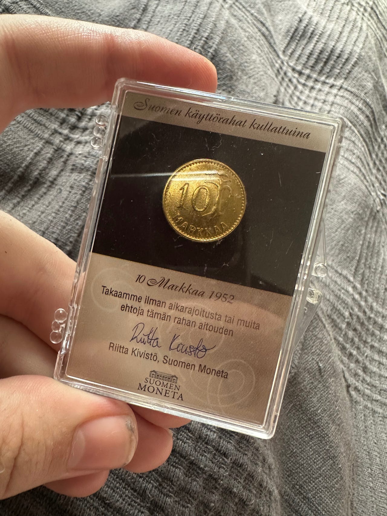 Suomen Moneta kullattu ja osa-platinoitu 1952 10 Markan kolikko