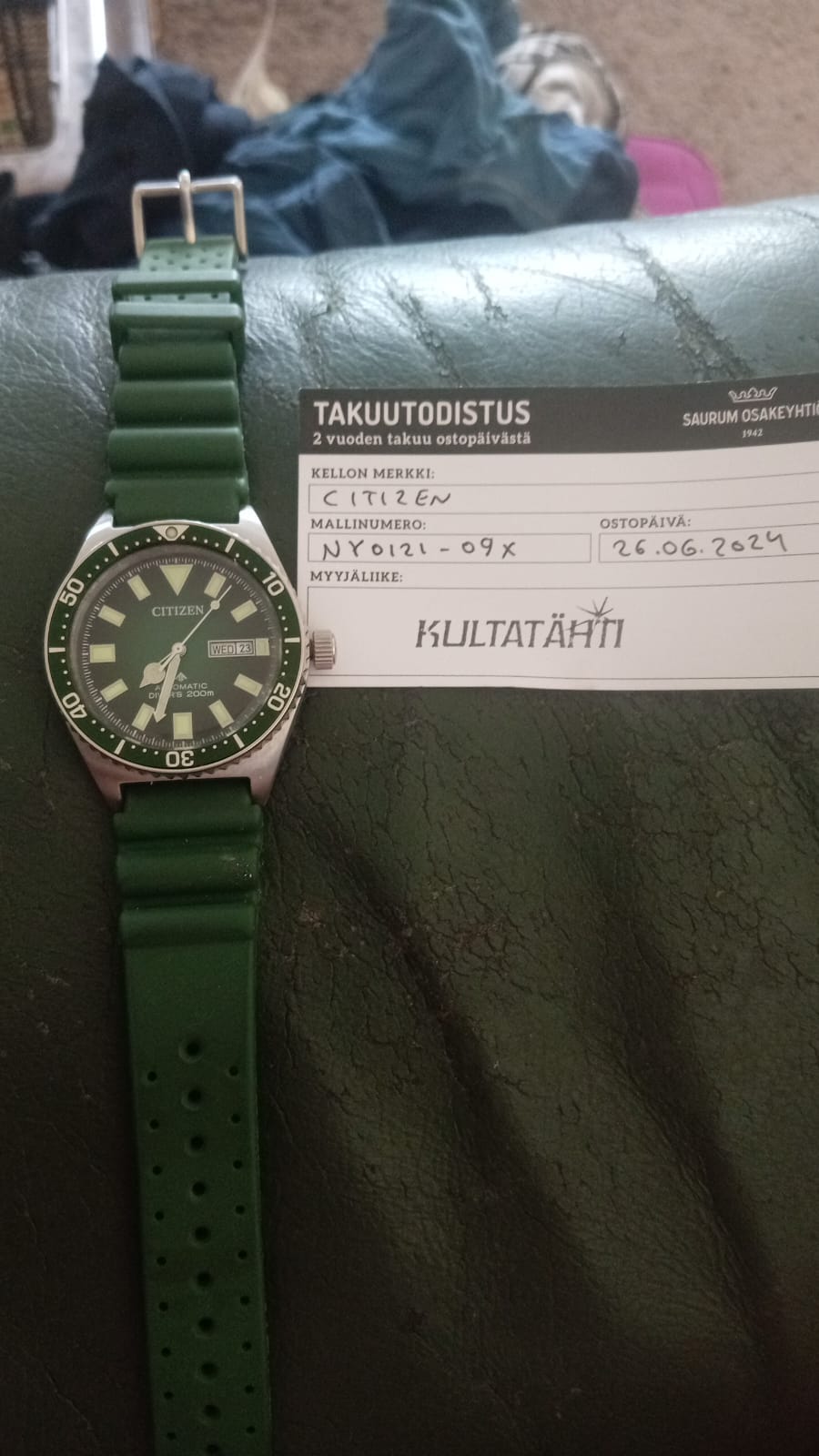Citizen NY0111-09X miesten vihreä automaatti rannekello!