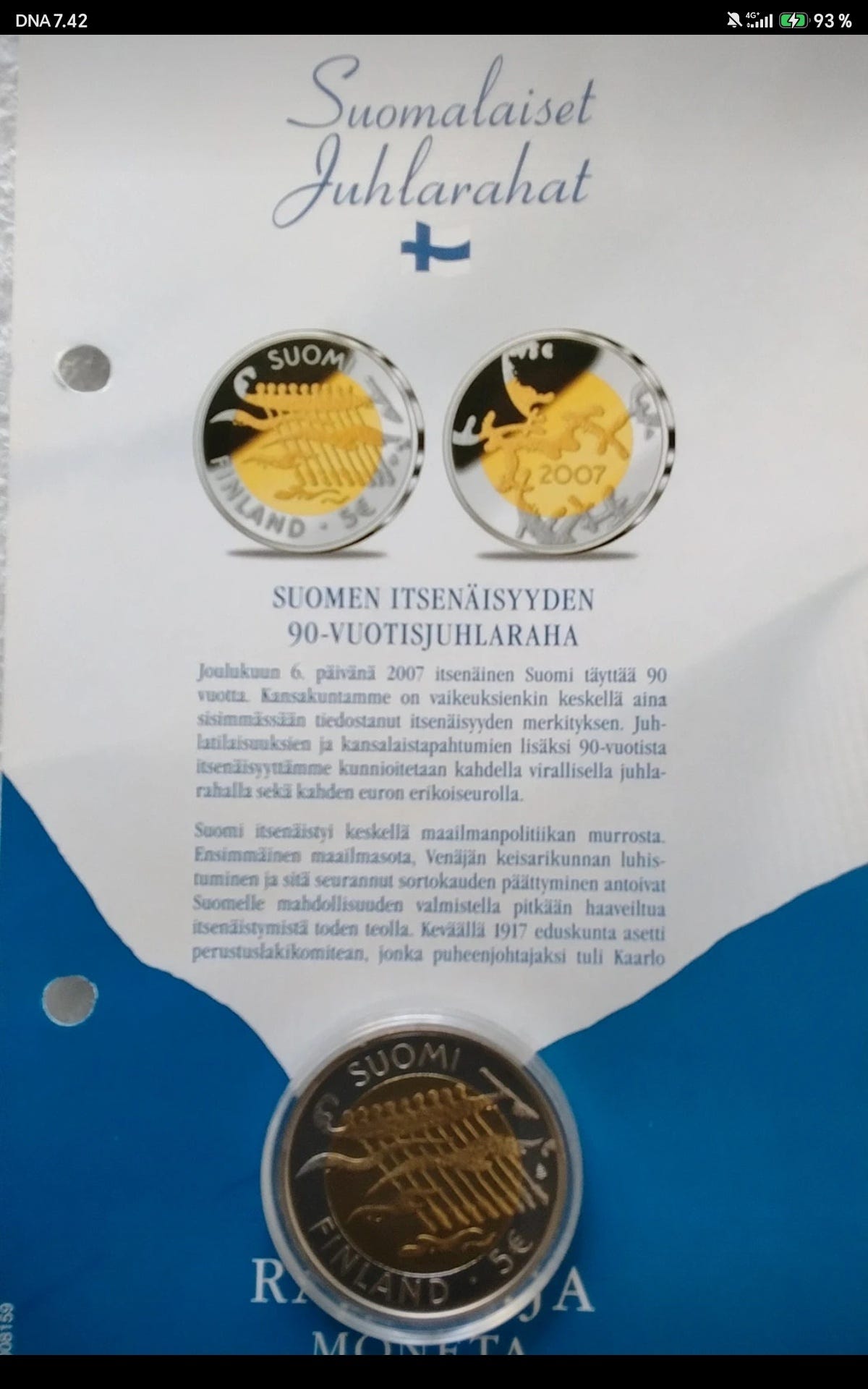 Suomen itsenäisyyden 90-vuotisjuhlaraha 5€kolikko