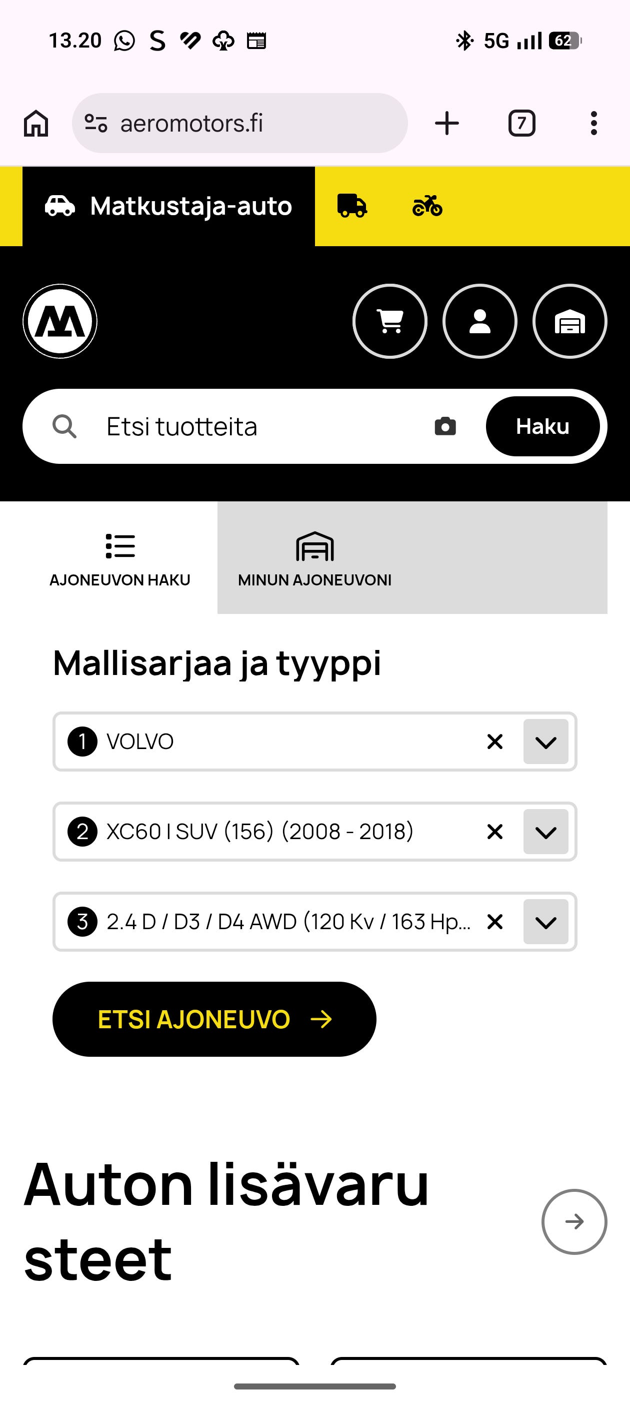 Volvo XC60 2.4D iskunvaimentimet ja jousijalan tukilaakerit,takaj