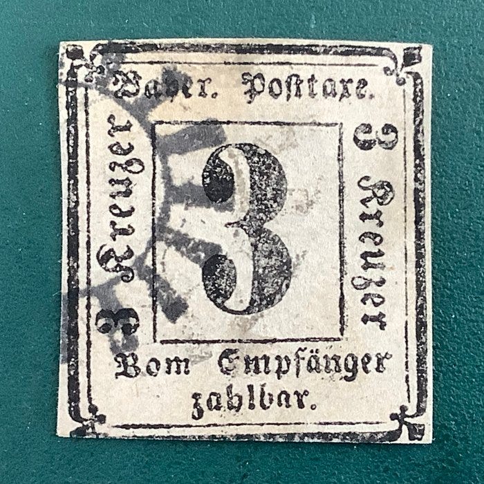 Bavaria 1862 - Postimaksu: 3 Kreuzer maksamatta. - Michel P1