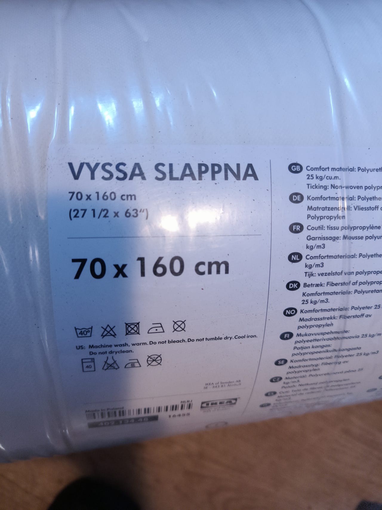 IKEA VYSSA SLAPPNA lastensänkyyn patja 70 x 160 cm