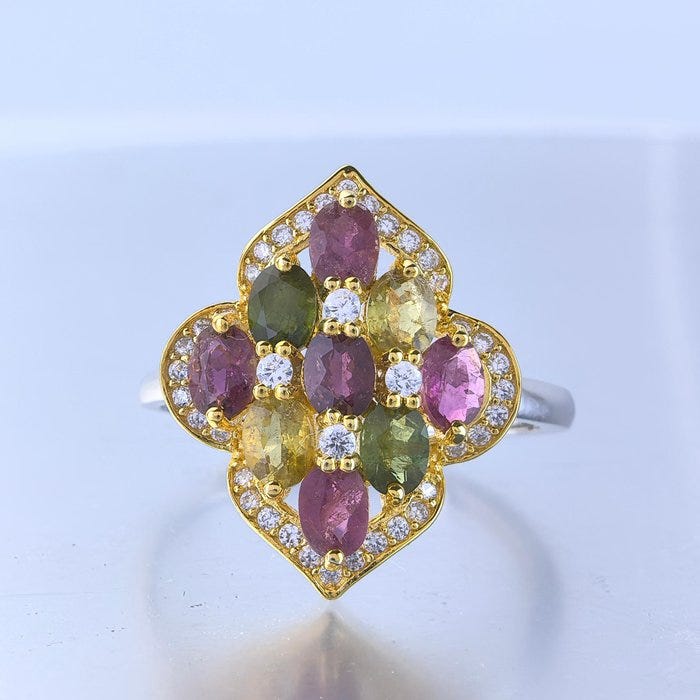 Sormus - 18 kt. Kultasilattu, Hopea, Keltakulta, Platina - 2.70ct
