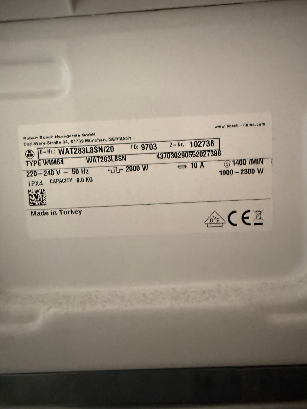 Bosch serie 6 edestä täytettävä pesukone valkoinen