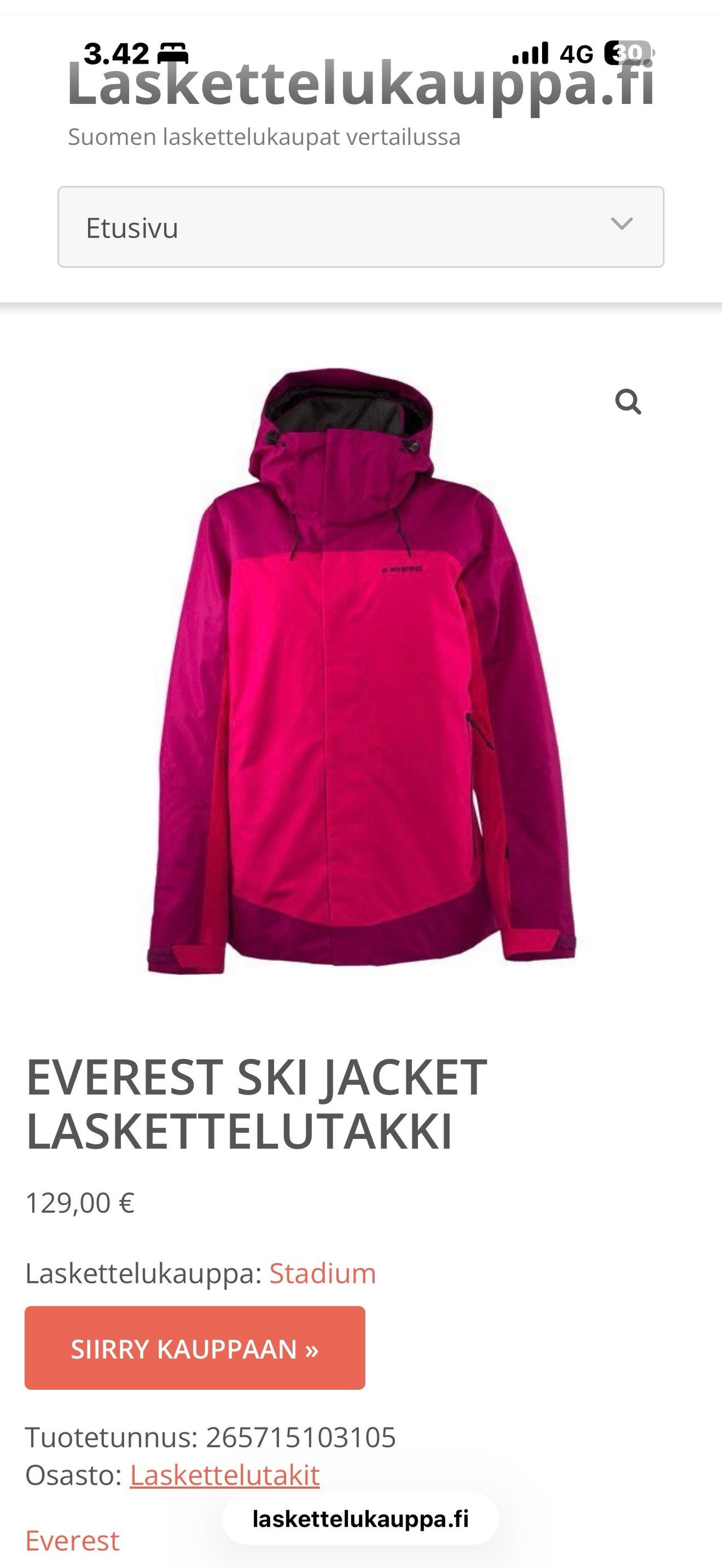 Everest talvitakki laskettelutakki punainen